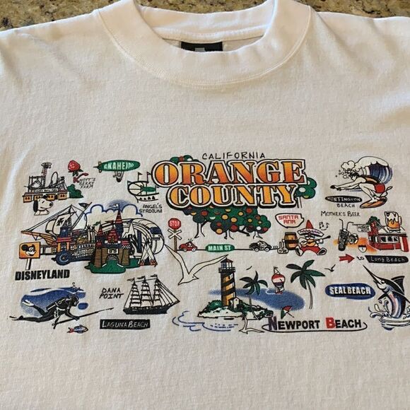 Vintage 80s Single Stitch Orange County California white T-shirt size XXL - Picture 2 of 7